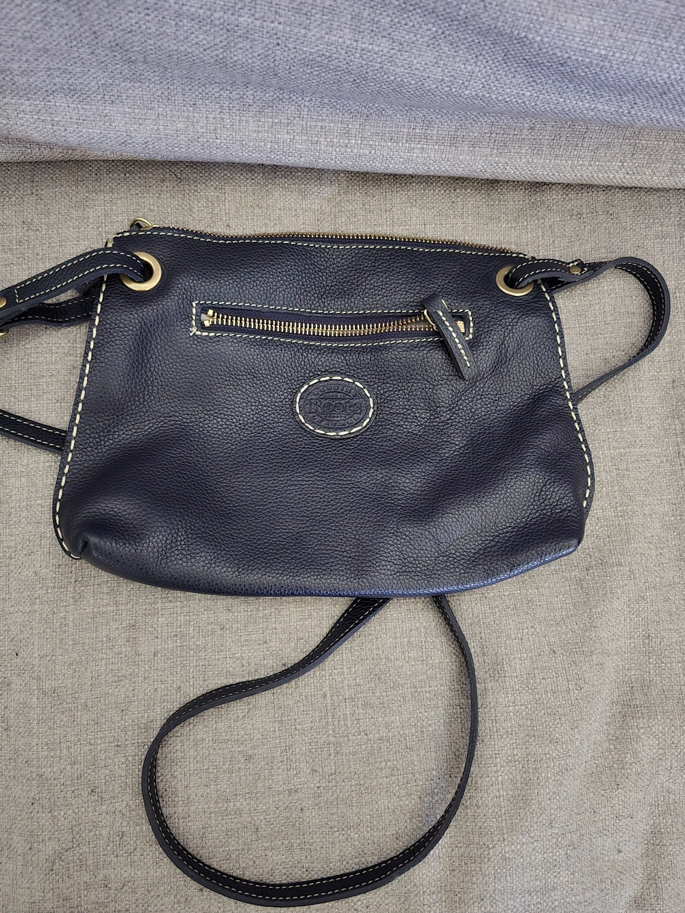 Roots Navy Blue Leather Crossbody Bag with Gold Hardware